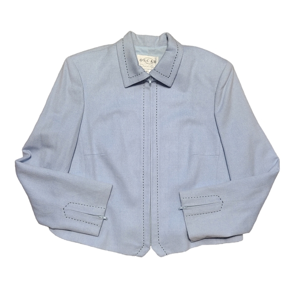 Oscar de la Renta Wool Cashmere Jacket Sky Blue - Picture 2 of 6